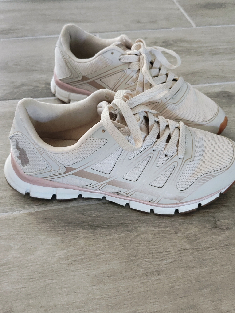 Light Beige Lace-Up Women's Athletic Sneakers - Pink Accen Sanitizer
